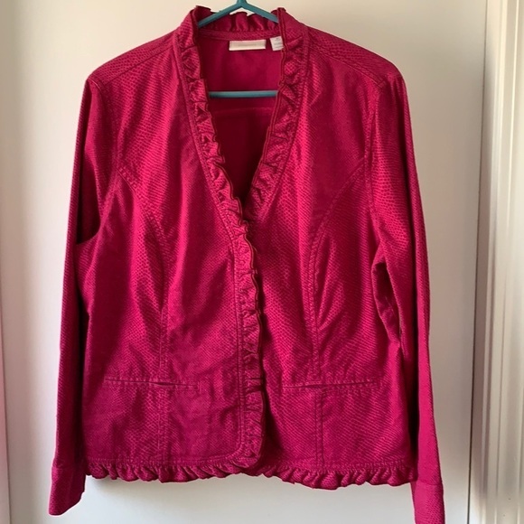 Chico’s Pink Ruffle Trim Blazer L - Picture 1 of 12